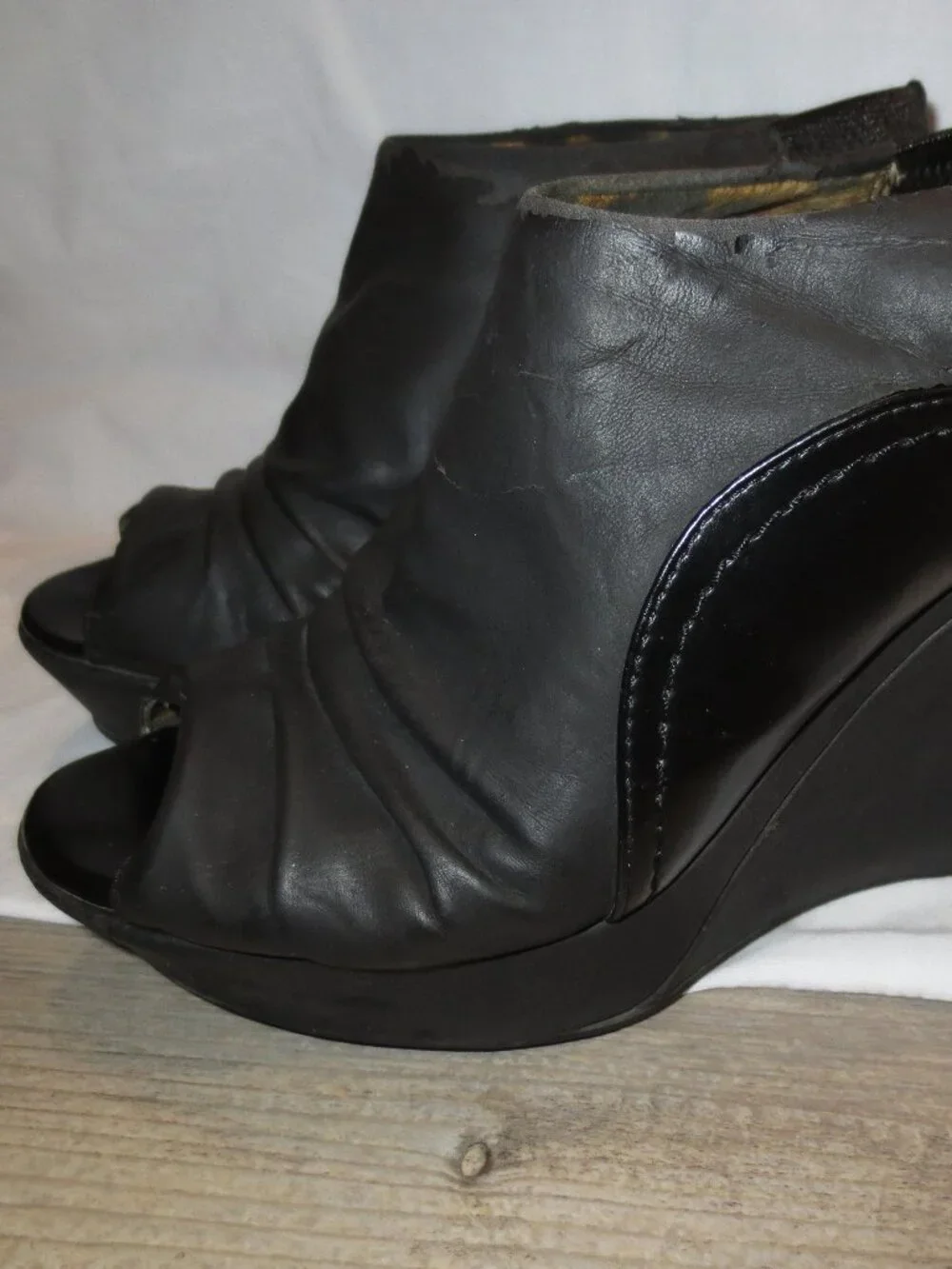 Nicole Miller Vintage Shoes Black Platform Sling Back Peep Toe Wedge Heel - 7.5